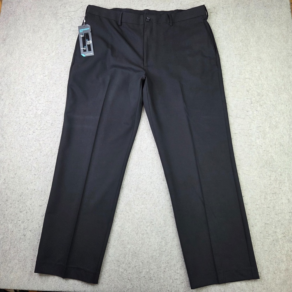 Savane Straight Fit Chino Pants Mens 38x30 Black Max Comfort Waistband NEW